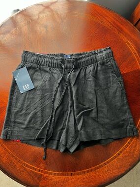 NWT GAP Black Linen-Blend Drawstring Shorts, XS